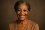 black woman, beautiful, 55 years old. Smiling 